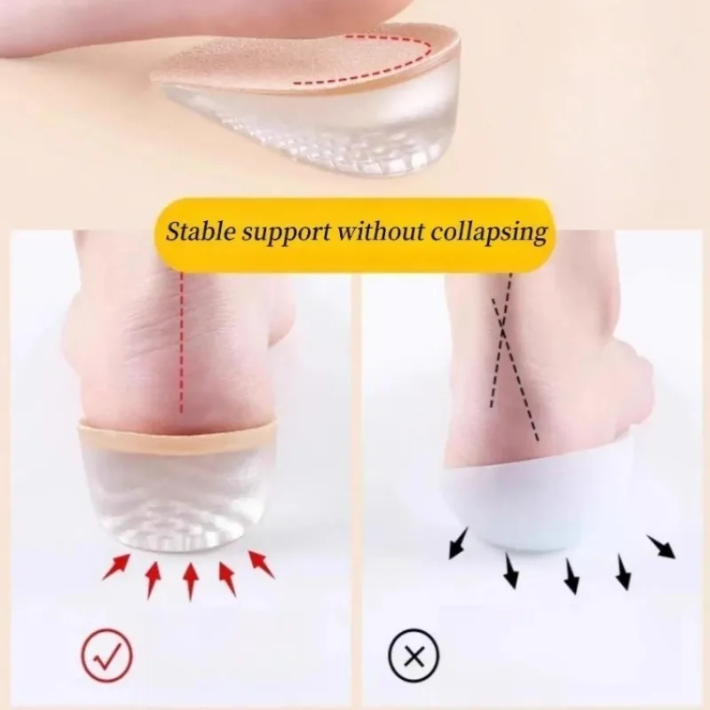 Invisible Height Boost Half Insoles Silicone Soft Heel Lift Cushion Pads Anti Fatigue Hidden Shoe Inserts for Women Daily Wear