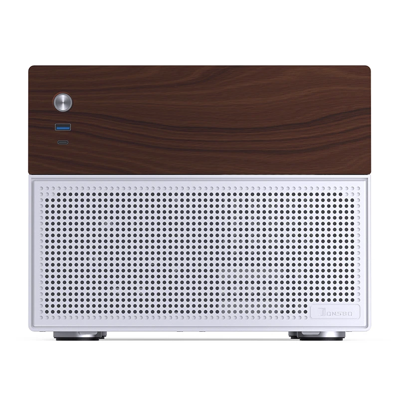 JONSBO N4 NAS Computer Case Walnut Trim M-ATX Motherboard SFX Support 6 Large + 2 Small HDD Bays 120mm Fan for PC Gaming