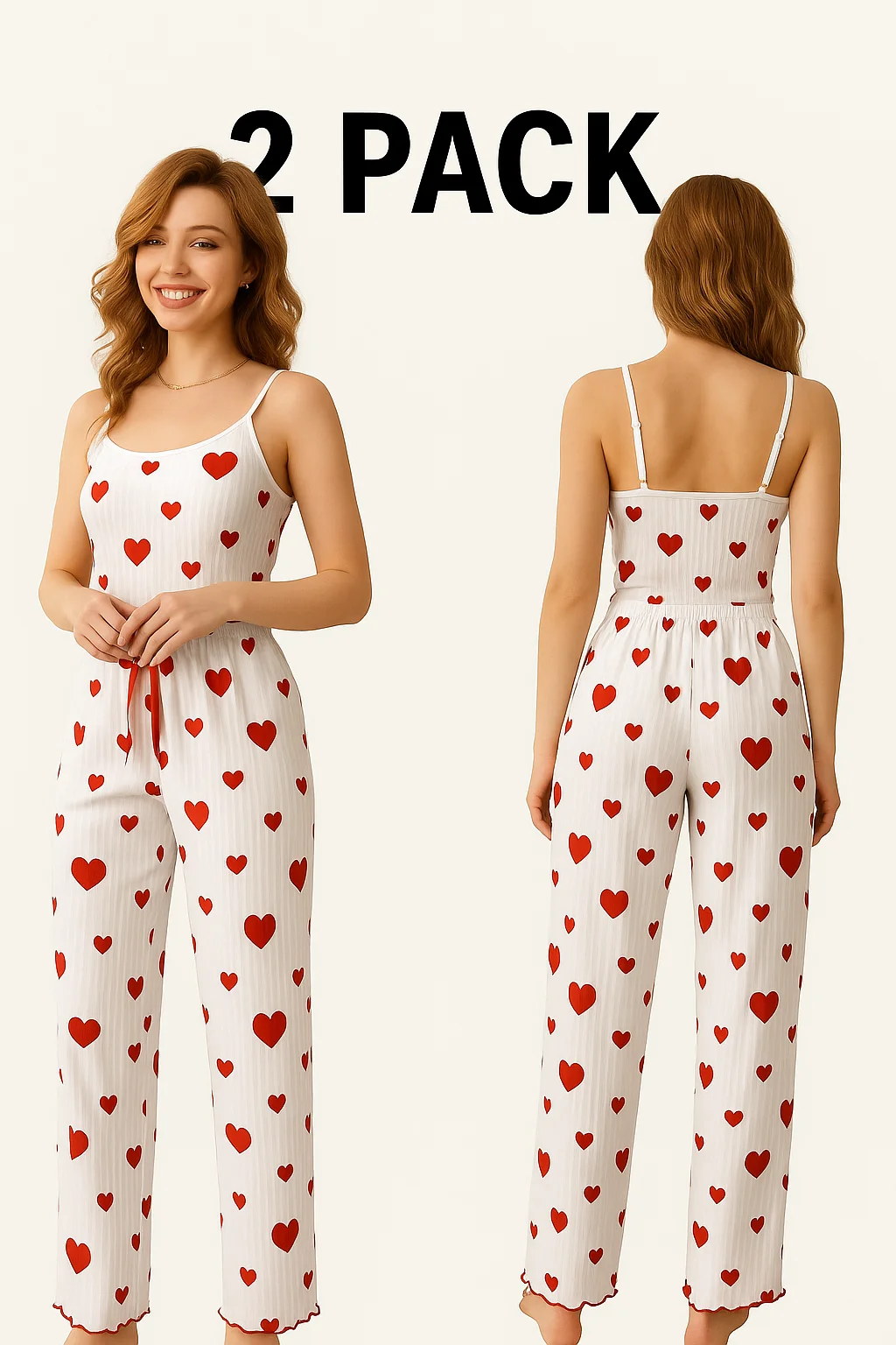 Damespyjama plus size pyjamaset 2-delig kort vest + broek wit ademend zacht casual liefdesprint