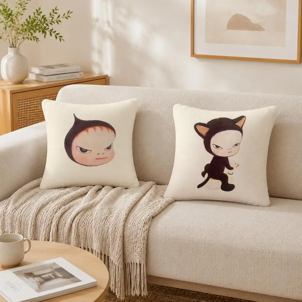 Y-Yoshitomo N-Nara D-Doll Cushion Cover Plush Decorative Pillow Case With Hidden Zipper Fashion Room Decor For Home