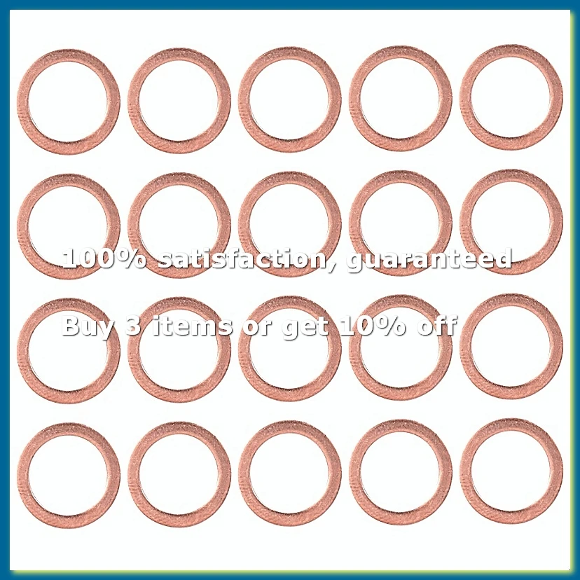 20 Stück 10 mm x 14 mm x 1 mm Kupfer-Unterlegscheibendichtung, Abstandsdichtung – A27I