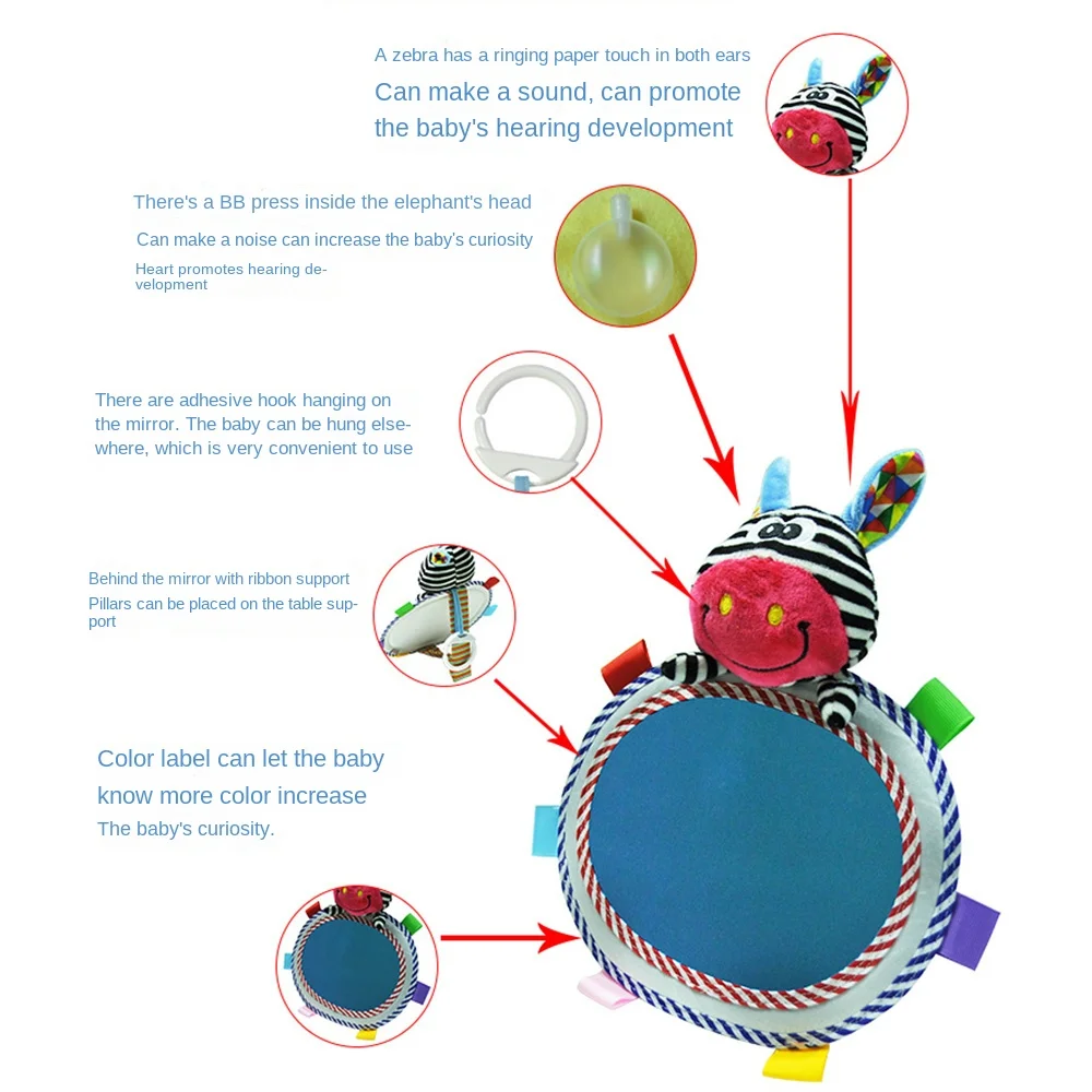 Cartoon Dier Knuffels Baby Auto Achteruitkijkspiegel Verstelbaar Geluid Baby Achterzijdige Spiegels Tafelsteun Gekleurde Etiketten