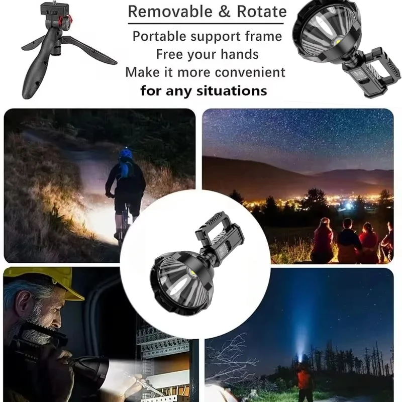 FLSTAR FIRE-linterna LED de alta potencia para exteriores, linterna de pesca impermeable, foco de carga USB, lámpara de reflector, antorcha de 4