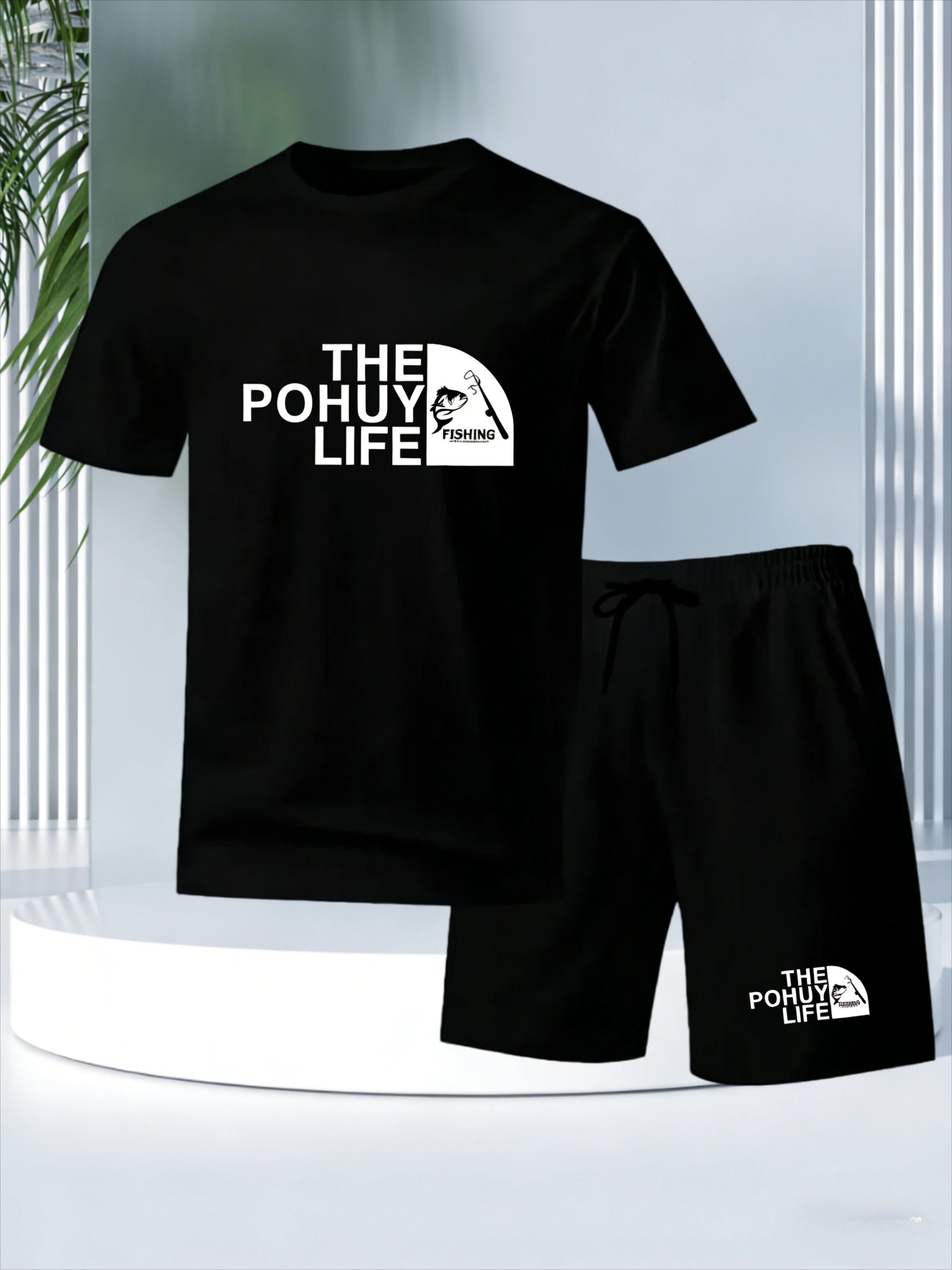 

Breathable Mesh Men's 2-Piece Set, Fashion Print Summer Outfit, Adjustable Waist Multi-Pocket Shorts & Tee, Workout & Daily Wear