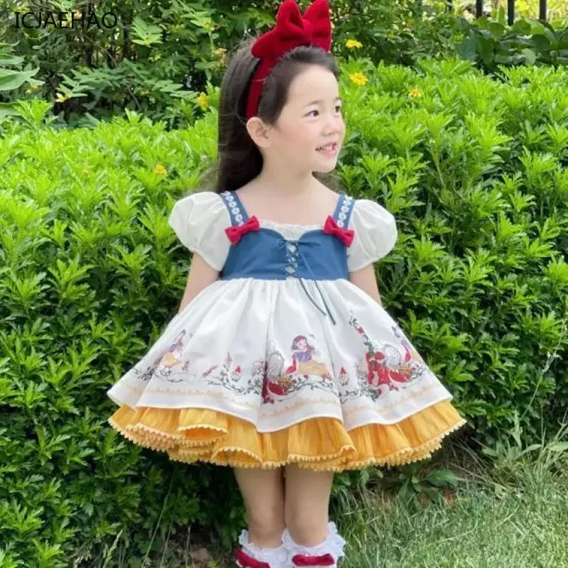 2025 Lolita Girl Dress Bubble Sleeves Kids Girls BirthdayBow Elegant Children Frock Party High Quality Clothes with