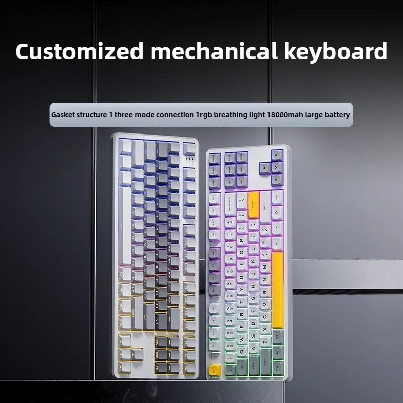 

Customized 87 Key Mechanical Keyboard RGB Backlit Wireless Bluetooth Wired Three Mode Gaming Keyboard Hot Swappable Shaft Body