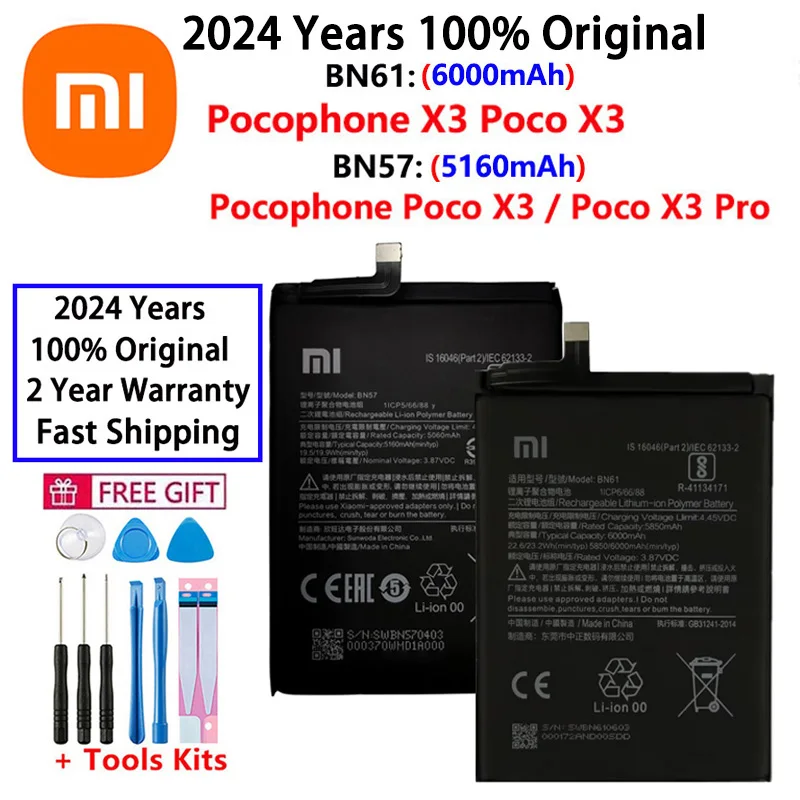 2024 Years High Quality BN57 BN61 Original Battery For Xiaomi Pocophone X3 POCO X3 / X3 Pro NFC Phone Replacement Batteries