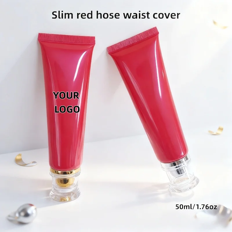 

【Logo Custom】50Pcs Customized 50ml Slim Tube Waist Lid Red Tube with Gold/silver Lid Small Batch Customization Factory