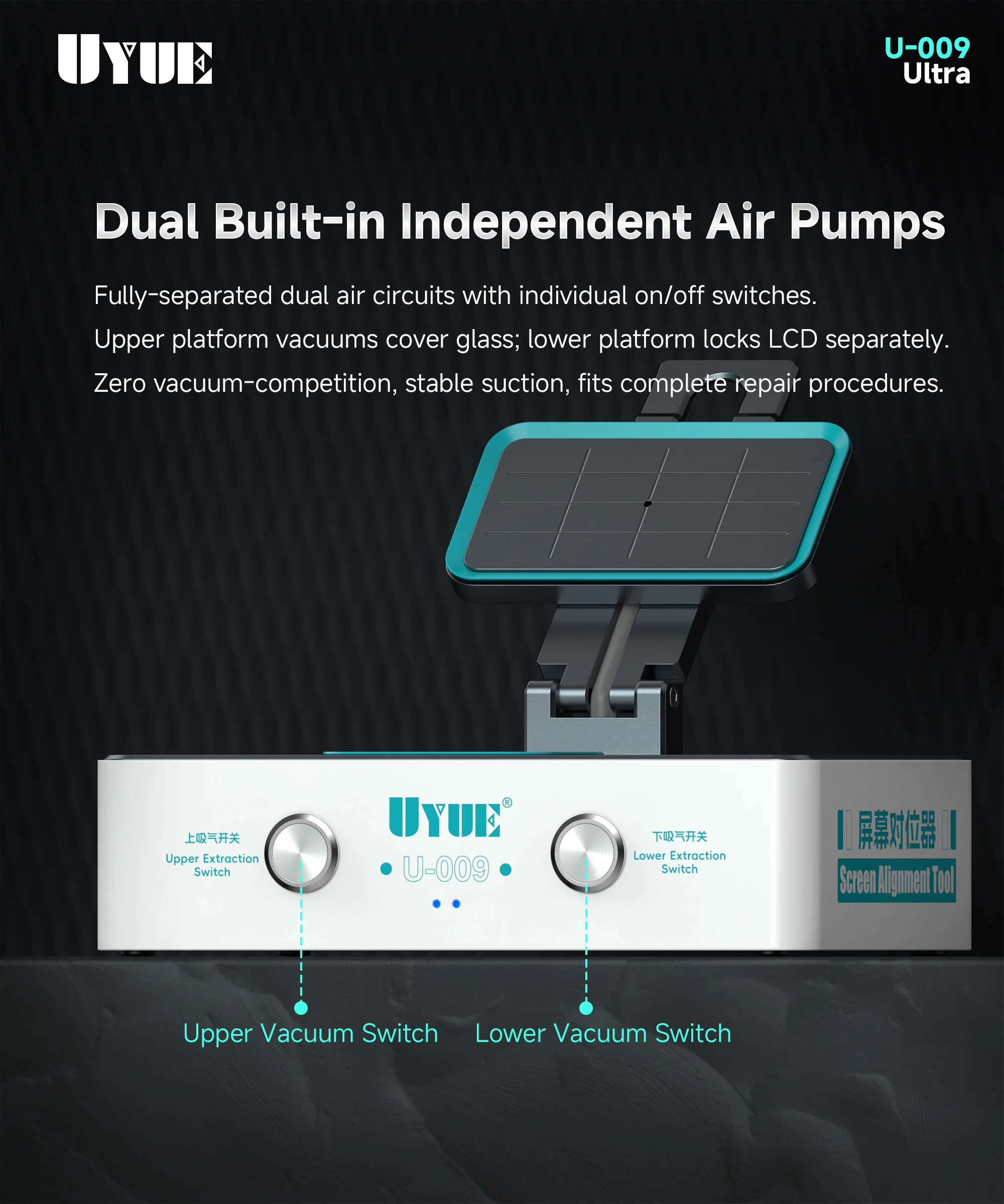 UYUE U-009 Ultra Built-in Vacuum Pump Alignment Fitting Position Machine for Phone OCA Outer Glass Tempered Film Laminate Tool