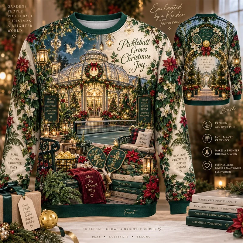 Men Crewneck Sweatshirt Pickleball Astronaut Galaxy Space Christmas Tree Gift Print Xmas Holiday Long Sleeve Pullover hoodie