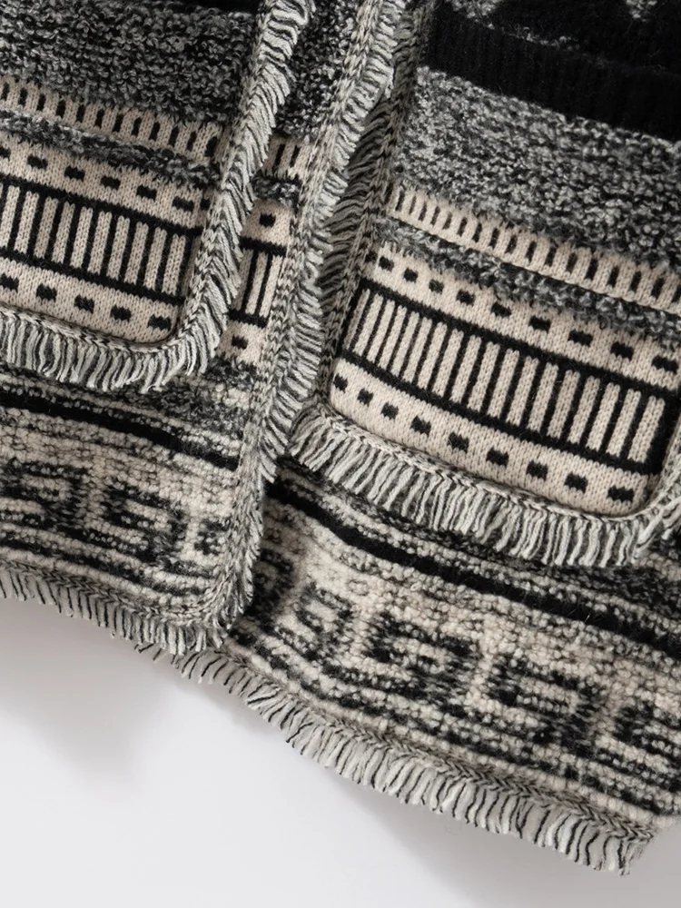 البوهيمي المرأة سترة سترة 100% الكشمير الخامس الرقبة الخريف الشتاء سميكة معطف شتاء منشفة التطريز الفرنسية شيك متماسكة معطف #6