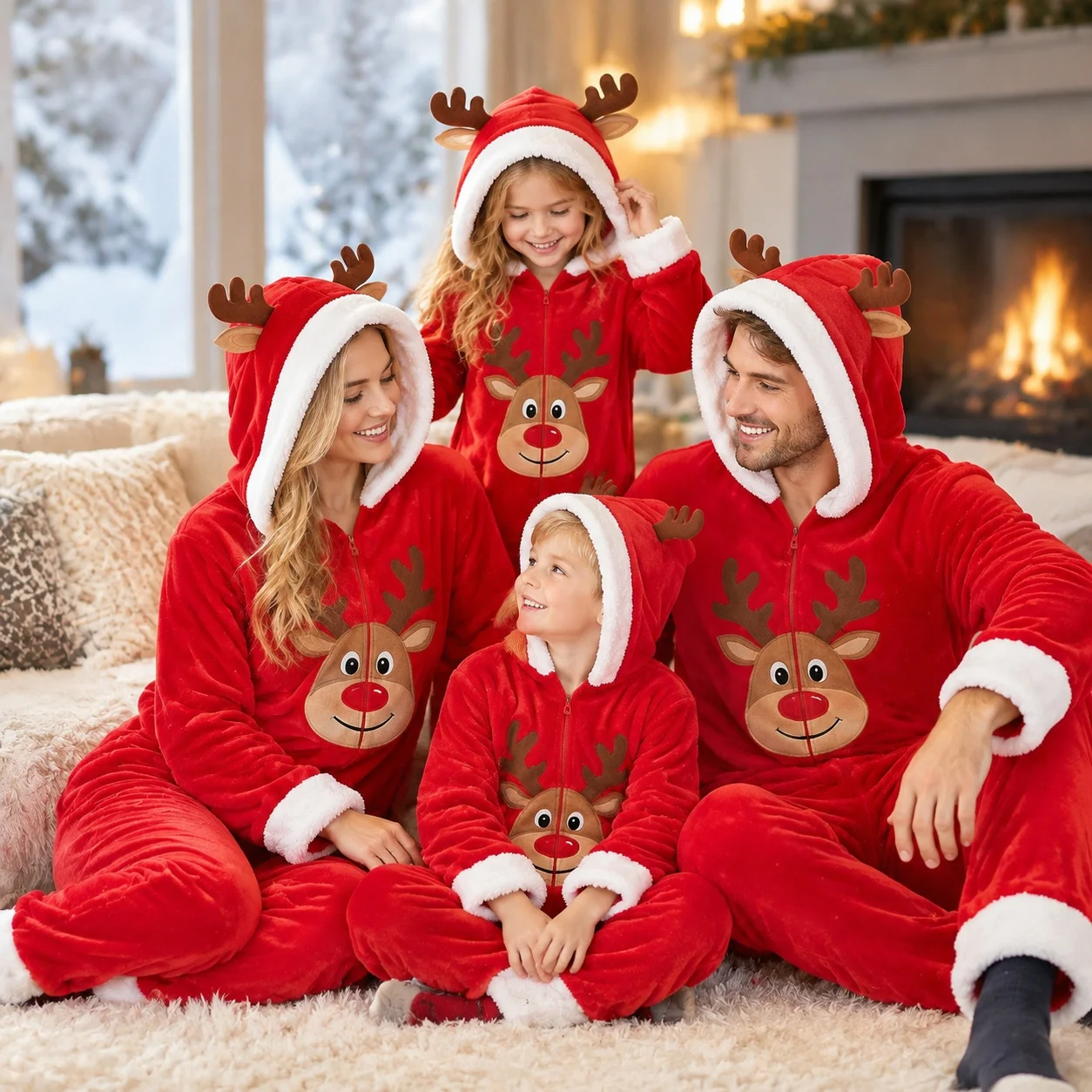 Hooded Long Sleeve Set Full Length Luxury with Winter Sleepwear Pajamas Home Loungewear Family Pajama Set for Men and Women