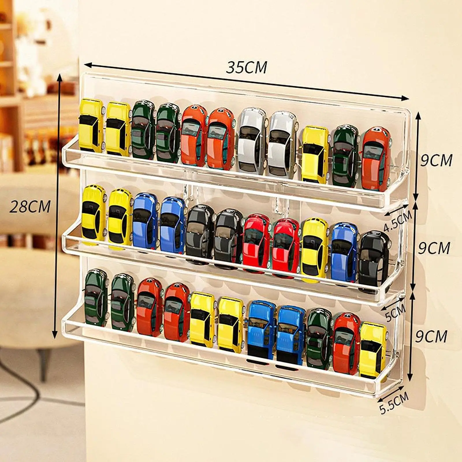 Estante de exhibición para coche de juguete, montado en la pared, estante de exhibición, estante de almacenamiento para modelo de coche, transparente, 1/64