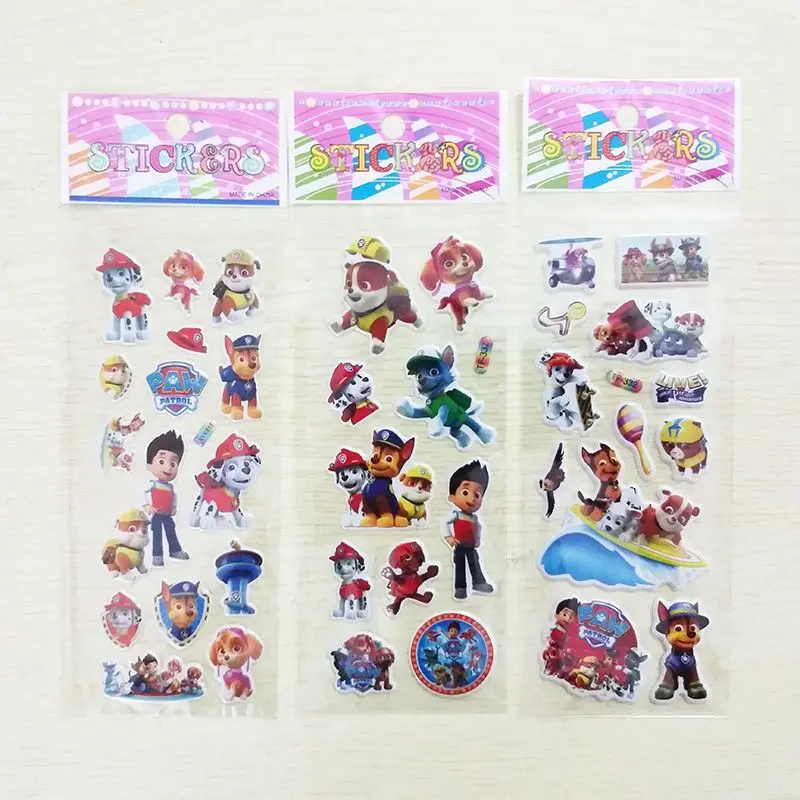 Paw Patrol Cartoon Sticker para crianças, 3D Anime Toy, Cartoon Bubble Paste, Engrossar a recompensa, Presentes para crianças, 12pcs