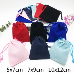 100PCS Wholesale 5*7 7*9 10*12cm Red Velvet Drawstring Bag Black Jewelry Gift Bags Christmas Pouch Cotton 3 Sizes Free Shipping