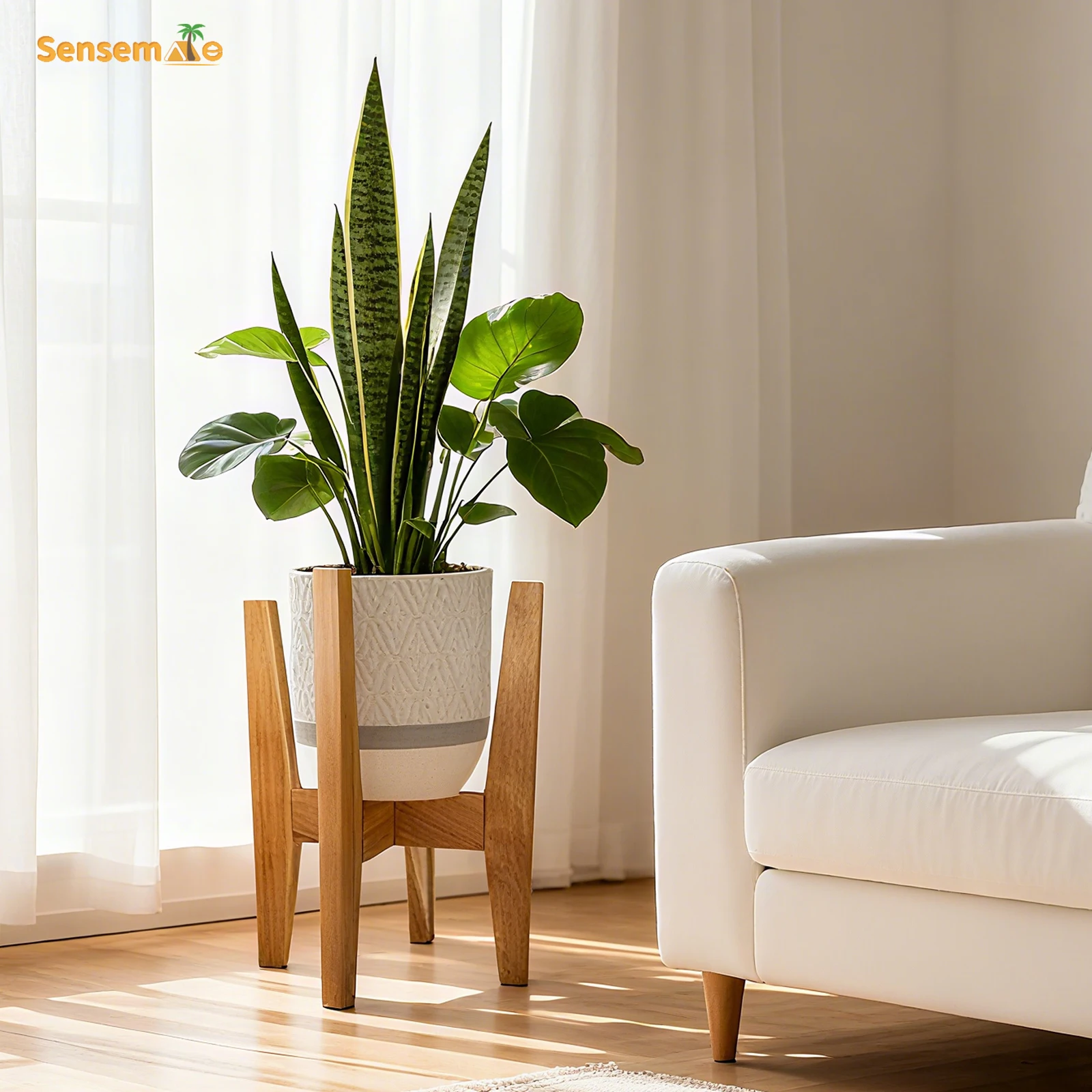 調節可能なアカシア材の植物スタンド、8～12インチの鉢植え用、1段式、屋内リビングルーム-屋外フラワーポットホルダーラックディスプレイテーブル