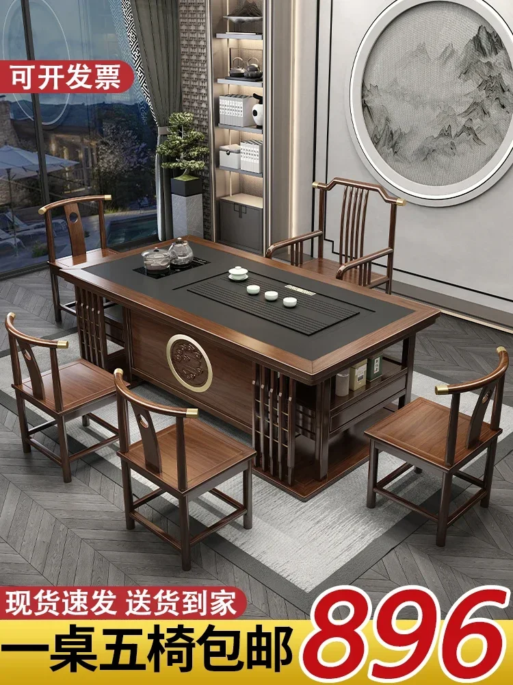 Solid wood tea table and chair combination New Chinese office coffee table tea set home one table and five chairs Kung Fu tea ta