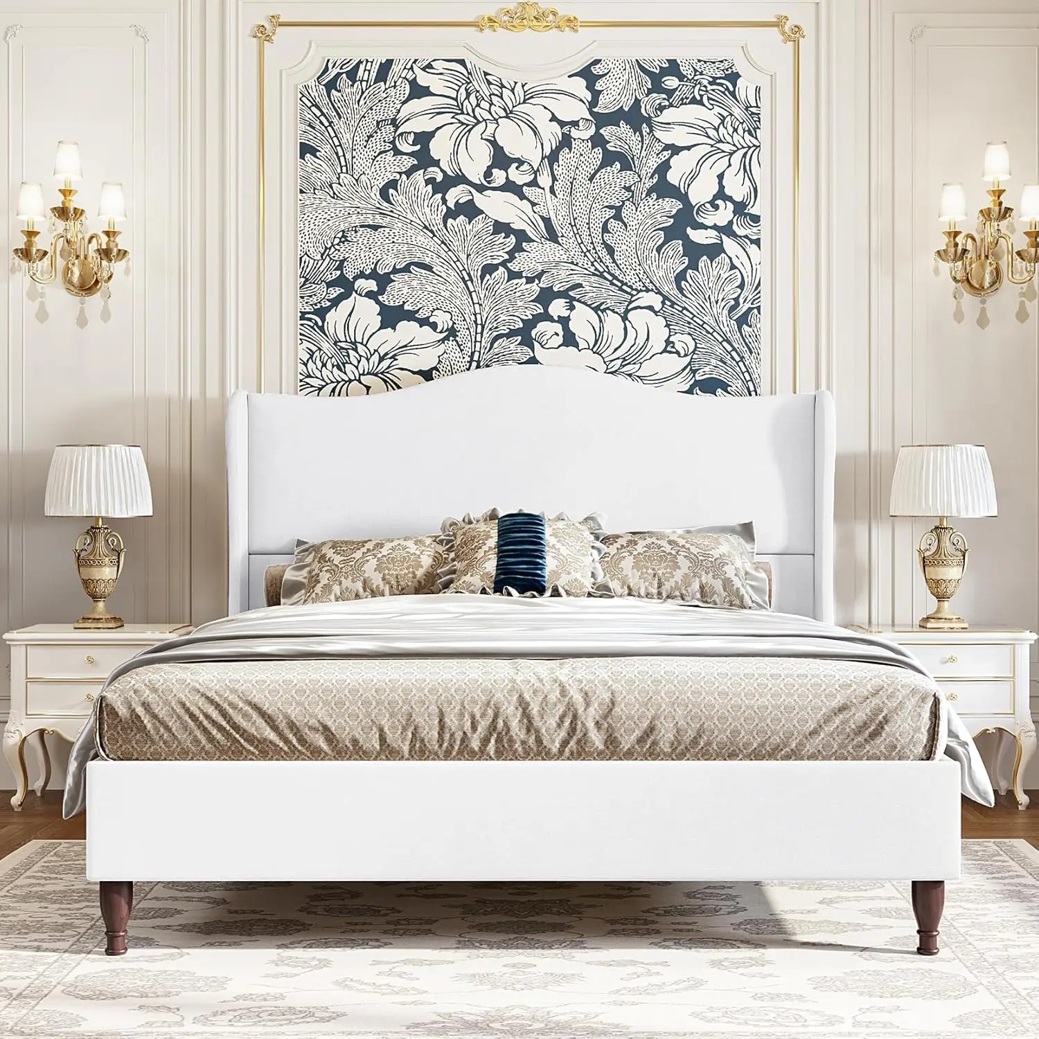 

Кровать-платформа Queen с обивкой, изголовье в стиле Wingback, современный ретро-минимализм, легкая сборка, белая, на заказ