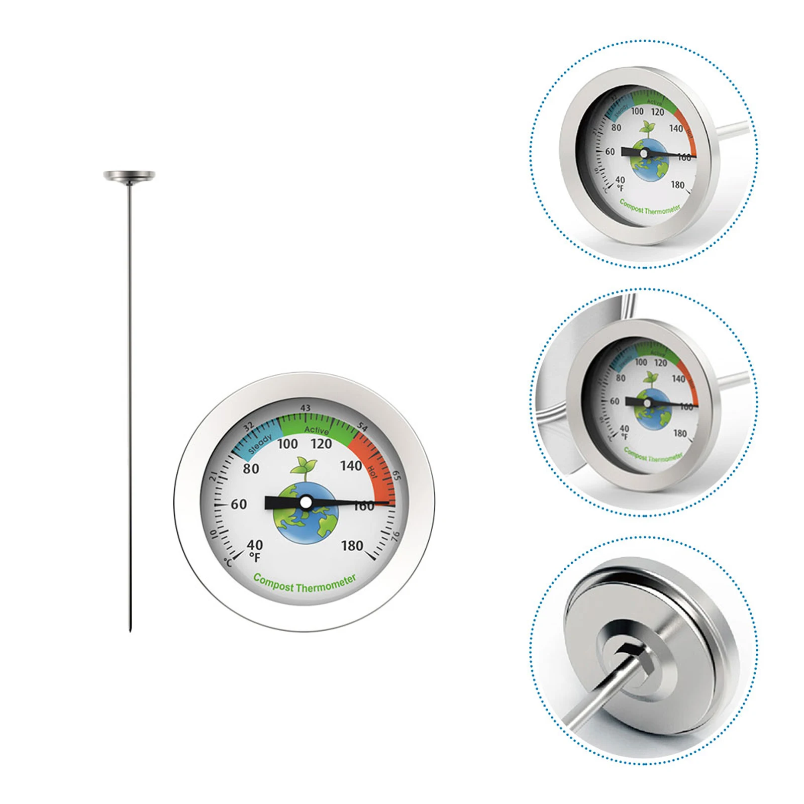 

Premium Soil Thermometer Stainless Steel Waterproof Temperature For Garden Greenhouse Compost Measuring Tool Durable