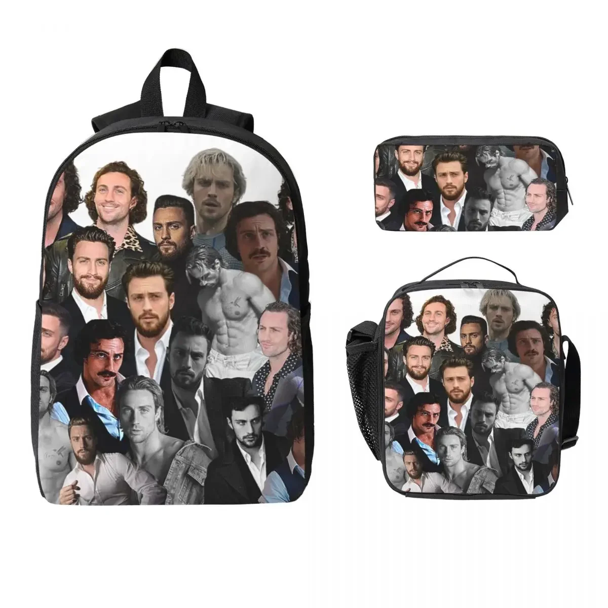 Aaron-taylor Johnson Photo Collage Backpack Student BookBag School Bag Laptop Shoulder Bags 3ps Insulated Lunch Bag Pencil Case
