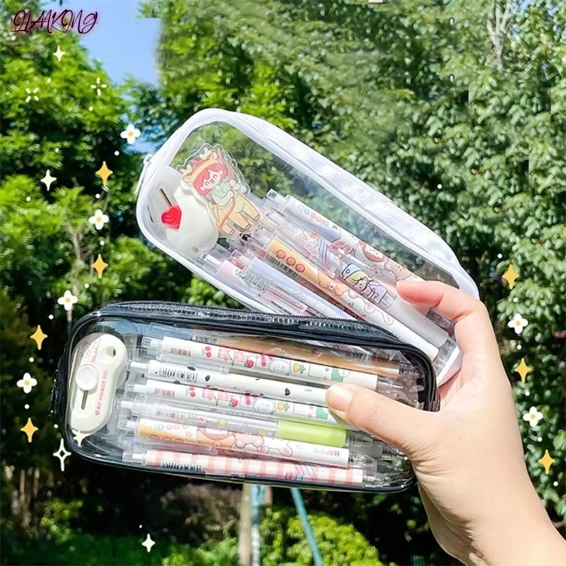 

Kawaii Transparent Pencil Case Large Capacity Waterproof Pen Box for Girls Cosmetic Bag Stationery Office School Supplies