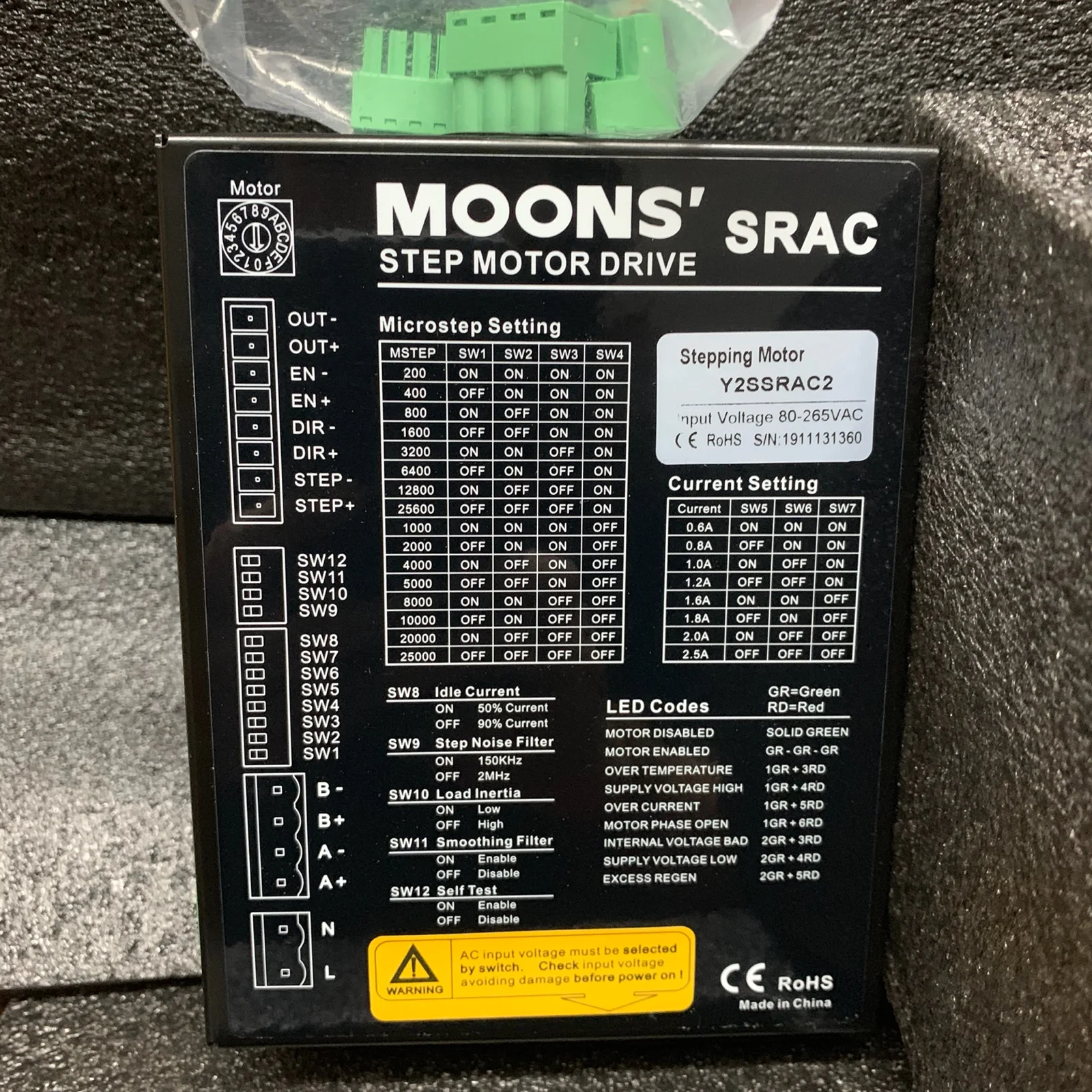 MOONS stepper driver Y2SSRAC2/Y2SSRAC4/Y2SSRAC8 spot SXDAC2SRAC2-F01