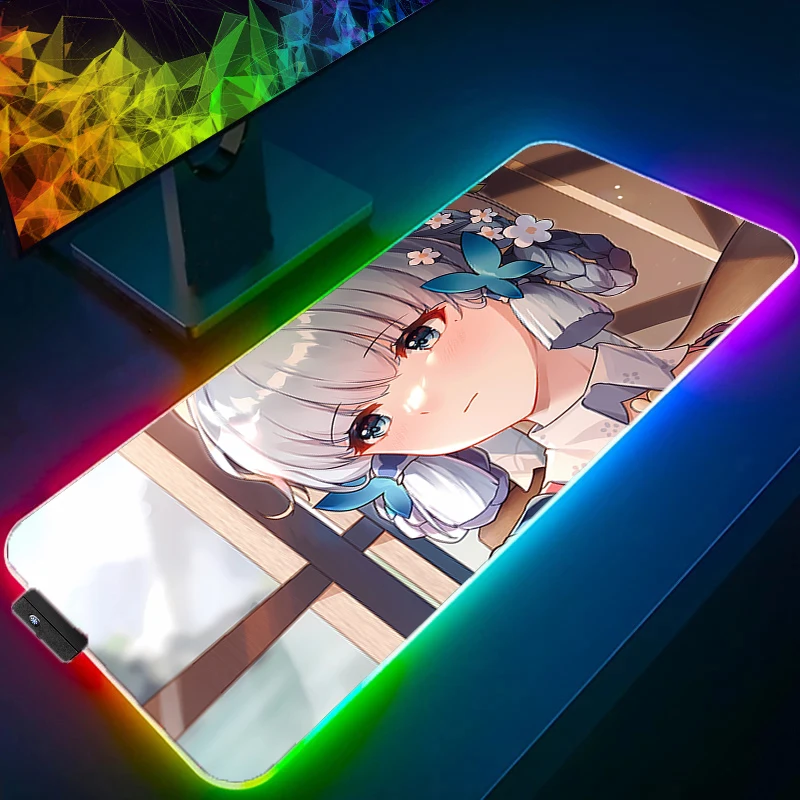 

RGB Mouse Pad Gaming Accessories PC Gamer Computer Desk Mat Laptop Varmilo G-genshin Impact Kamisato Ayaka LED Keyboard Mousepad