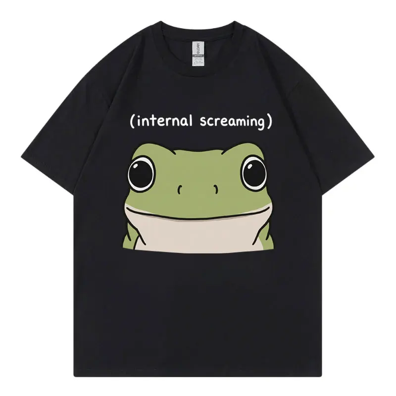 Internal Screaming Funny Frog Meme T Shirt High Quality Cotton Oversized T-shirts Men Women Fashion Casual Short Sleeve T-shirt