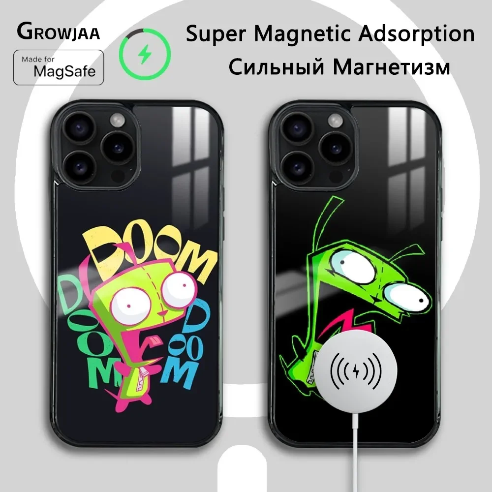 

Cartoon I-Invader Z-Zim Phone Case For iPhone 16 15 14 13 12 11 Pro Max Plus Mini Magsafe Mirror Wireless Magnetic Cover