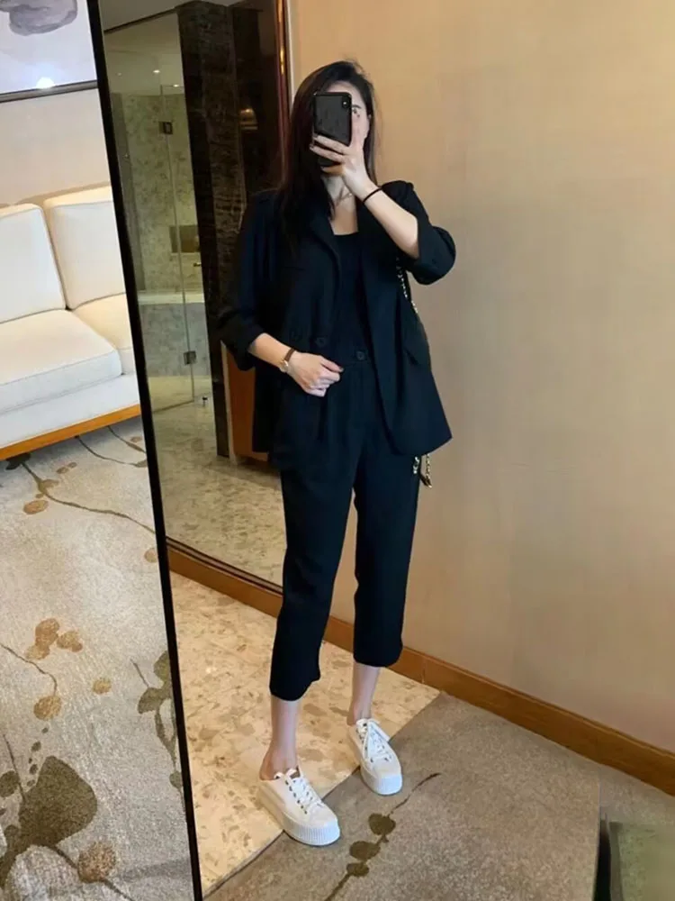 Casual Two Piece Set For Women Outfit Summer 2024 Fashion Blazer Coats New In Pant Sets Jackets Outerwears Suit Female