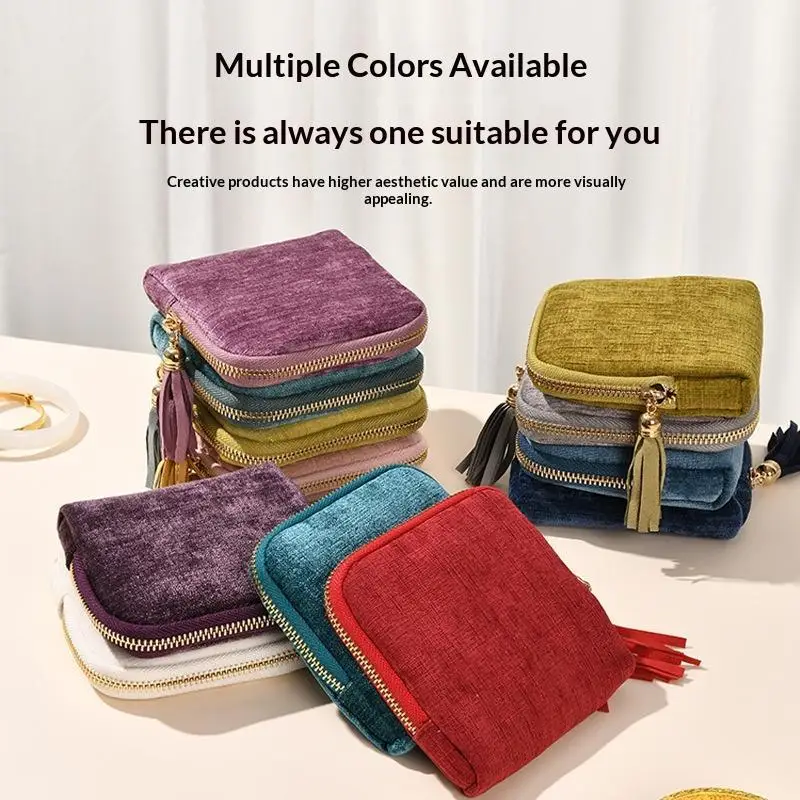 Soft Velvet Portable Jewelry Storage Bag Multi Slots Golden Zipper For Travel Bracelet Earring Necklace Storage