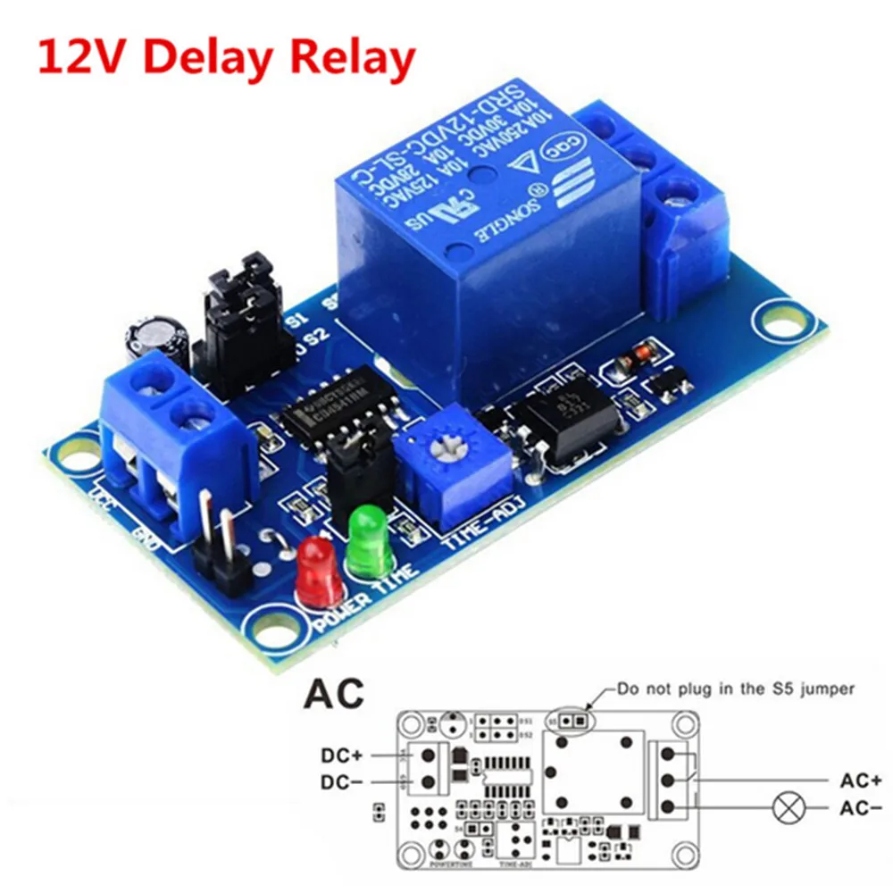 DC 12V Time Delay Relay Module Normal Open Time Relay Timing Timer Relay Control Switch Adjustable Potentiometer LED Indicator