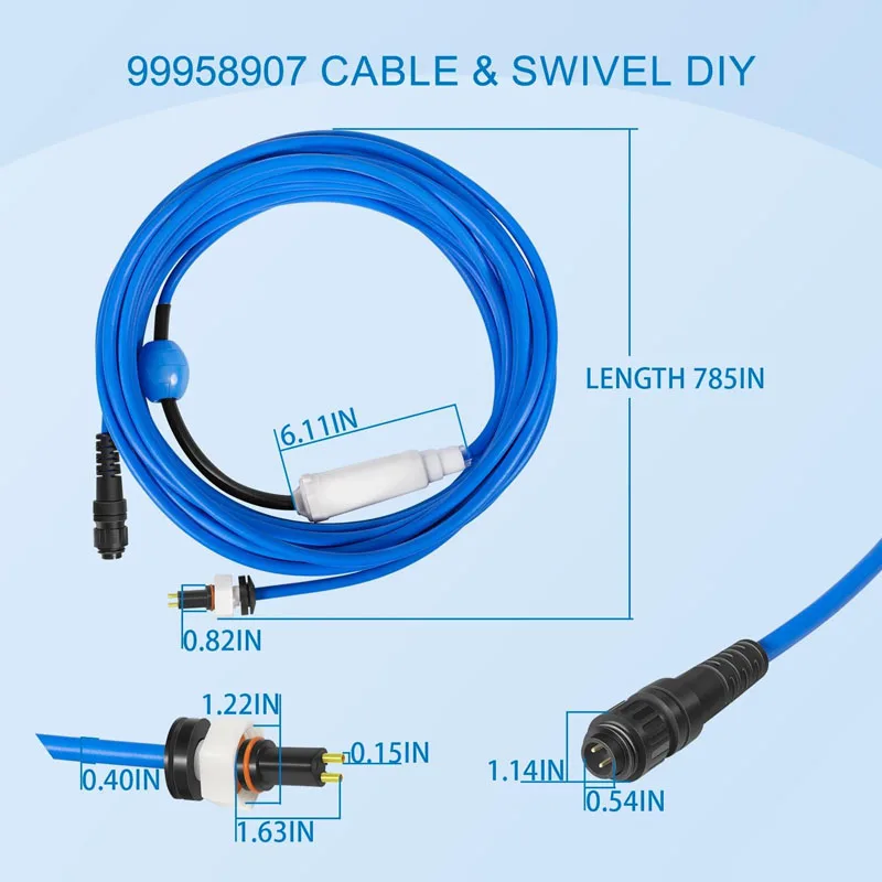 99958907-DIY Cable and Swivel- 2 Wire - 18M(60ft) for Dolphin Robotic Pool Cleaners Active 20, Quantum, S200, T35, Triton PS