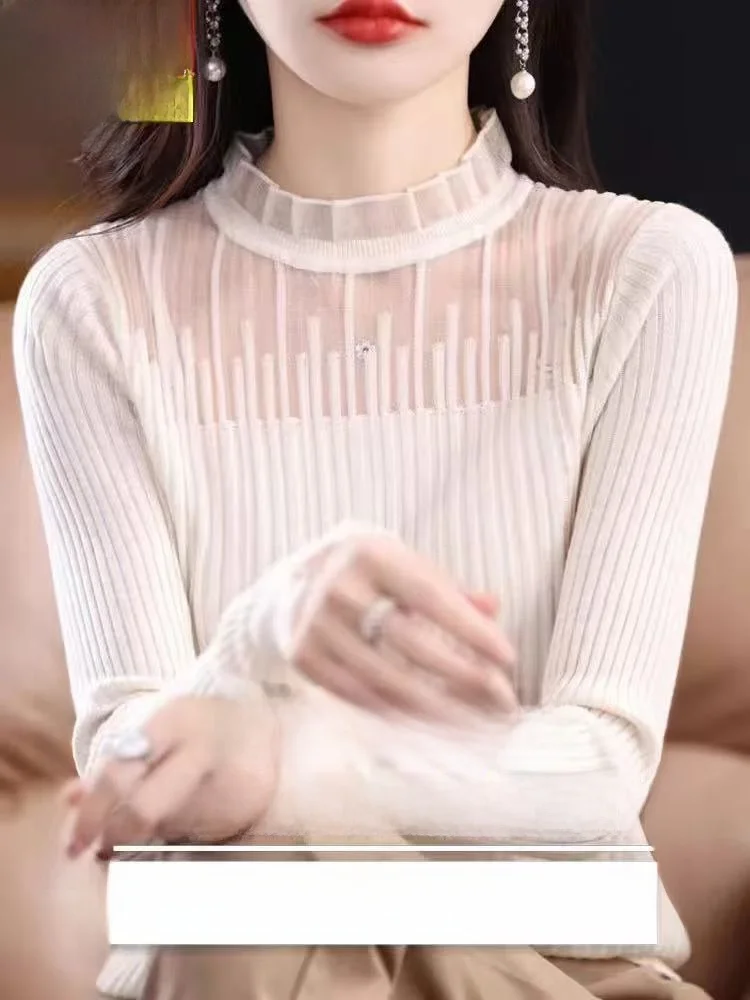 

Модный женский вязаный шерстяной свитер с высоким воротником, ажурным дизайном, теплый, удобный, с длинными рукавами, осенне-зимний топ