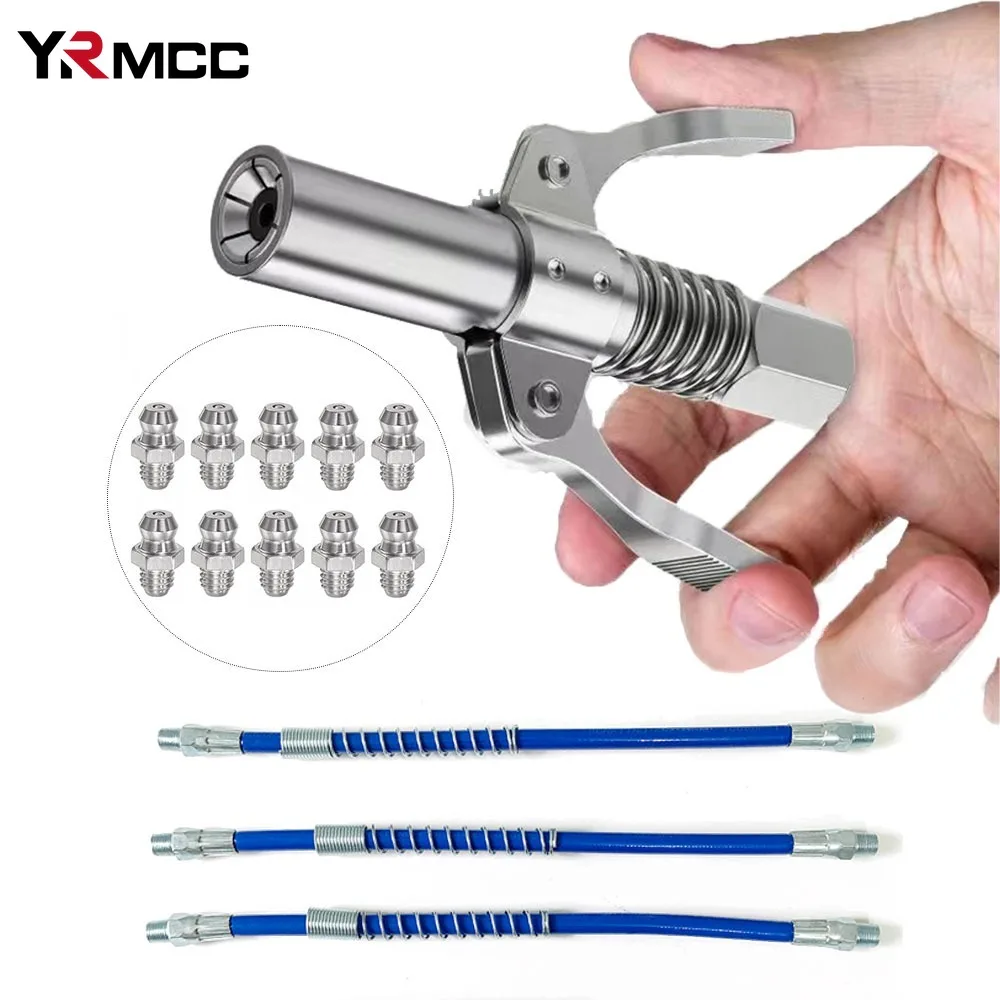 Grease Gun Coupler 10000 PSI NPTI/8 Grease Nozzle Extension Hose Oil Pump Quick Release Grease Tool Kit Syringe Car Repair Tools