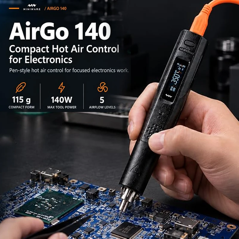 Origina Miniware AirGo140 Smart Heat Gun PD 140W Portable Digital Display 80–450°C Temperature Control BGA Rework Station