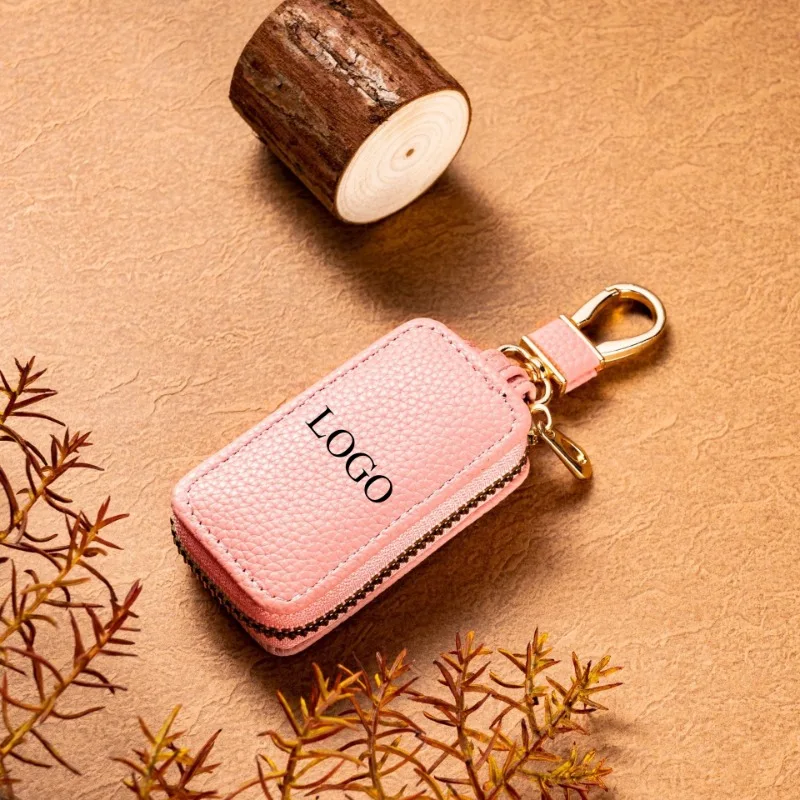 

Laser Customized LOGO Zipper Style PU Leather Car Keybag Compact and Personalize Text Mini Key Storage Bag for Men and Women