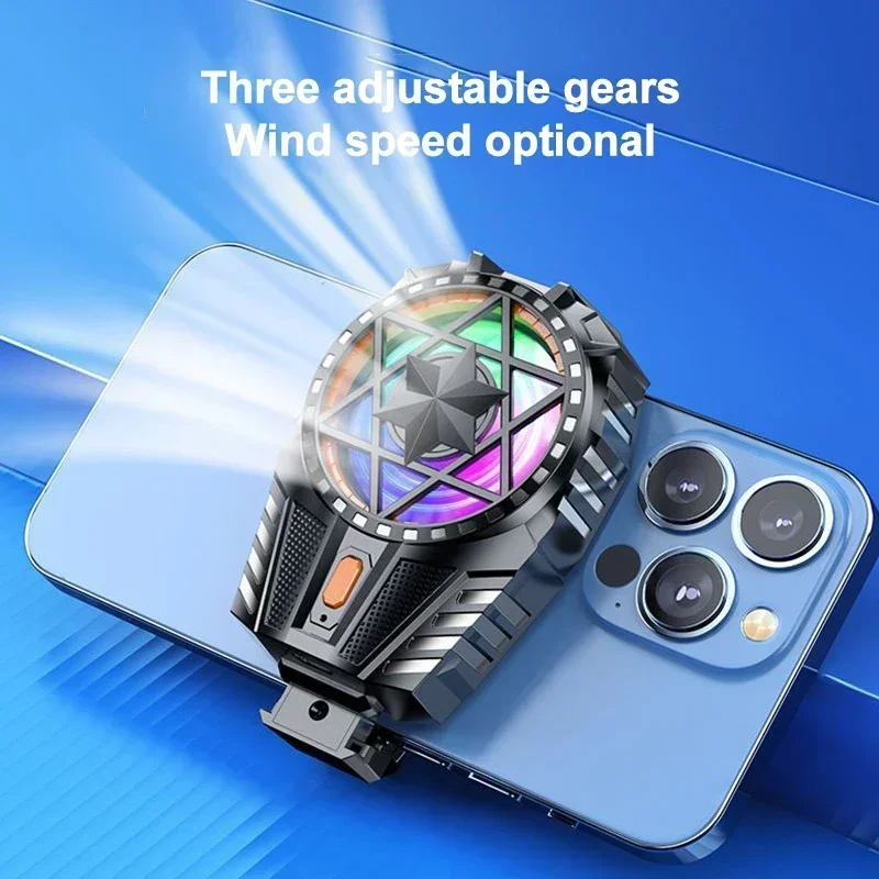 NEW X112 Mobile Phone Back-clip Air-cooled PUBG Game Cooler 3 Gears Cooling Radiator with RGB Colorful Light for IPhone Android