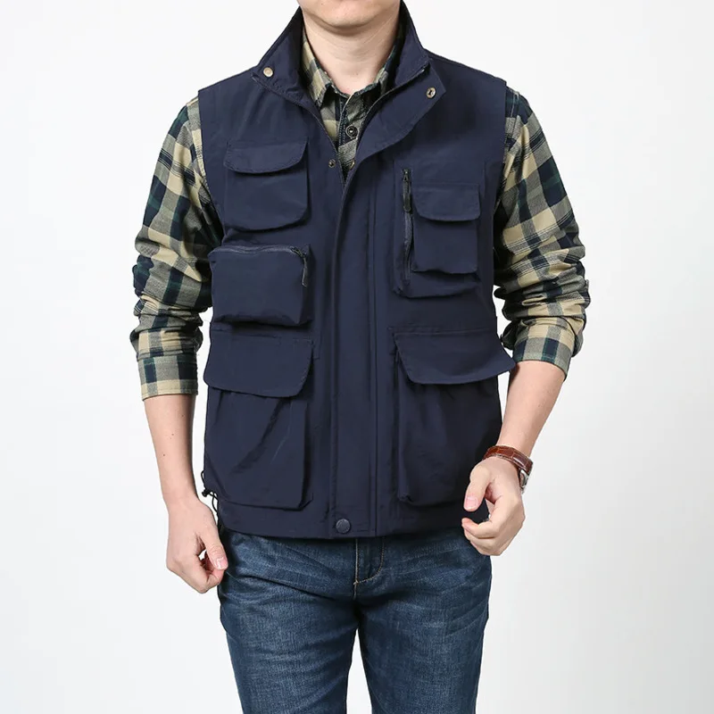 

Multi-pocket Vest Embroidered Spring Hunting Men's Fishing Clothing Mesh MAN Coats Coat Summer Sleeveless Jacket Work Formal Zip