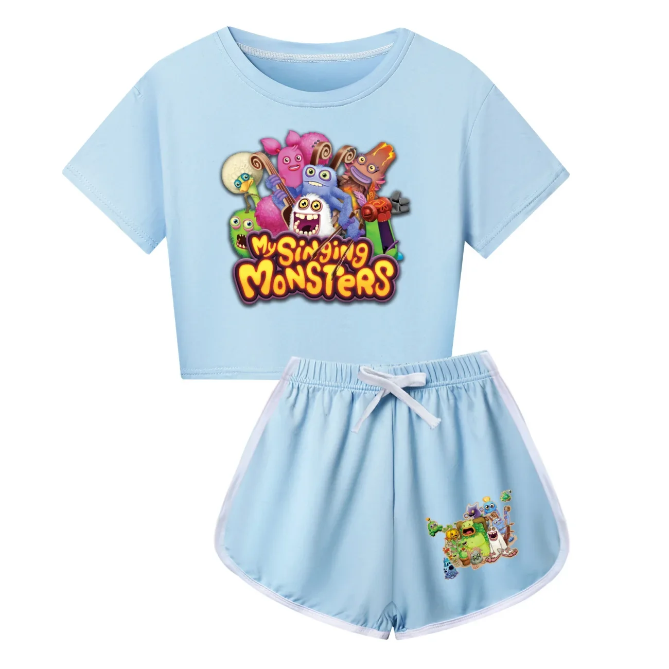 Cartoon meine singenden Monster Kleidung Kinder Sommerkleid ung Baby Mädchen Kurzarm T-Shirt Shorts 2 stücke Set Teenager Jungen Sporta nzüge