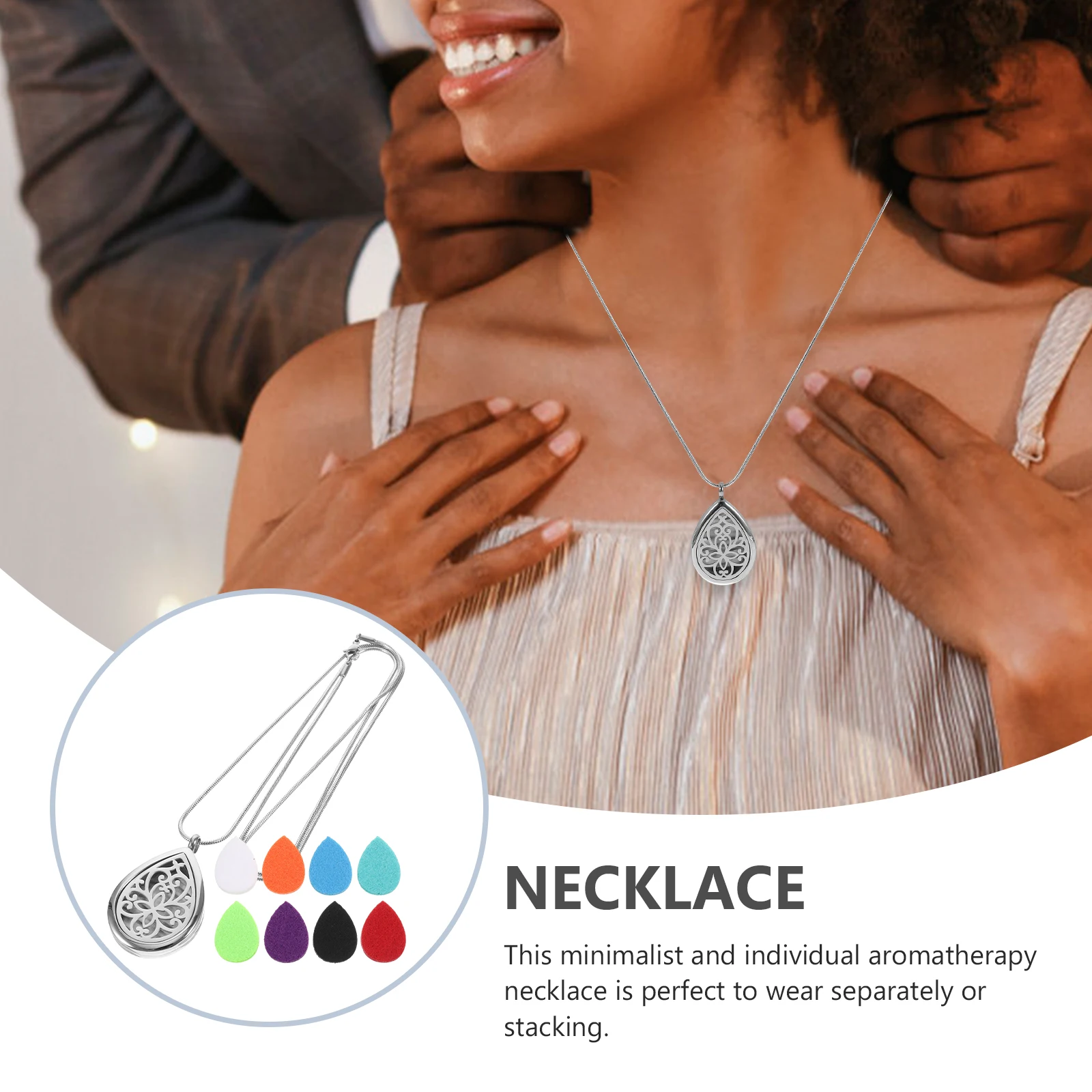

Stainless Steel 28mm Essential Oil Necklace Aromatherapy Pendant Chain for Women Fashion Jewelry Gift