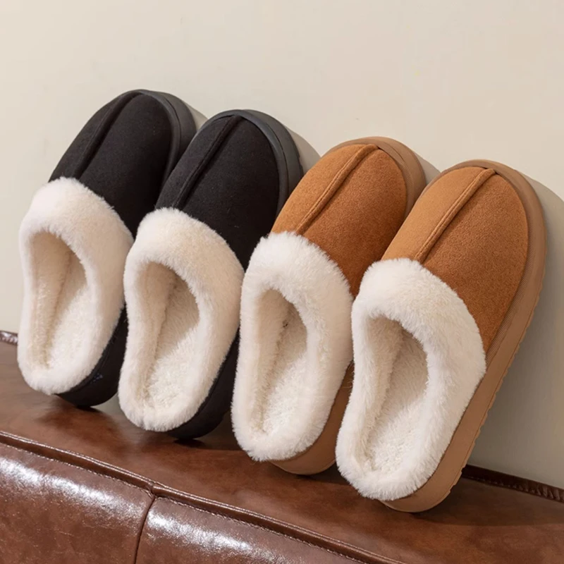 2024 New Fashion Winter Warm Closed-toe Fluffy Slippers For Women Cosy Non-slip Slides Indoor Ladies' Mule Home Cotton Shoes