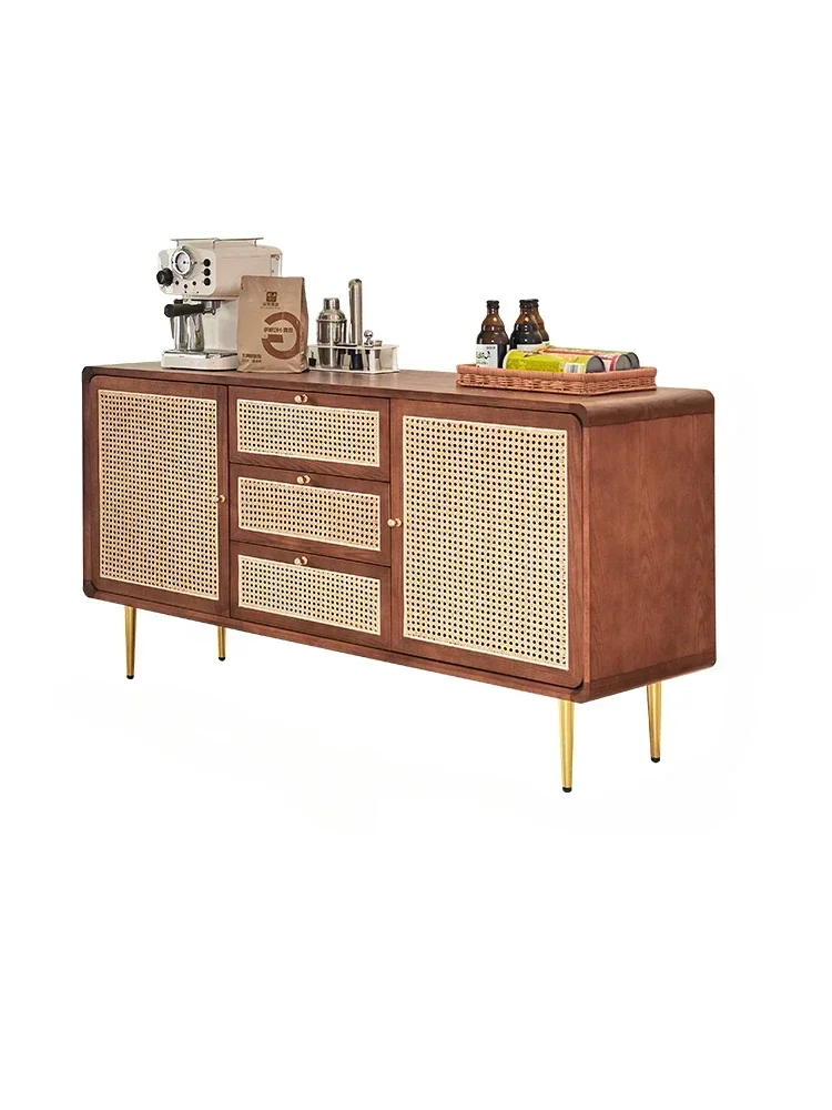 

High quality solid wood rattan cutlery cabinet, Japanese style living room storage cabinet, kitchen furniture storage cabinet