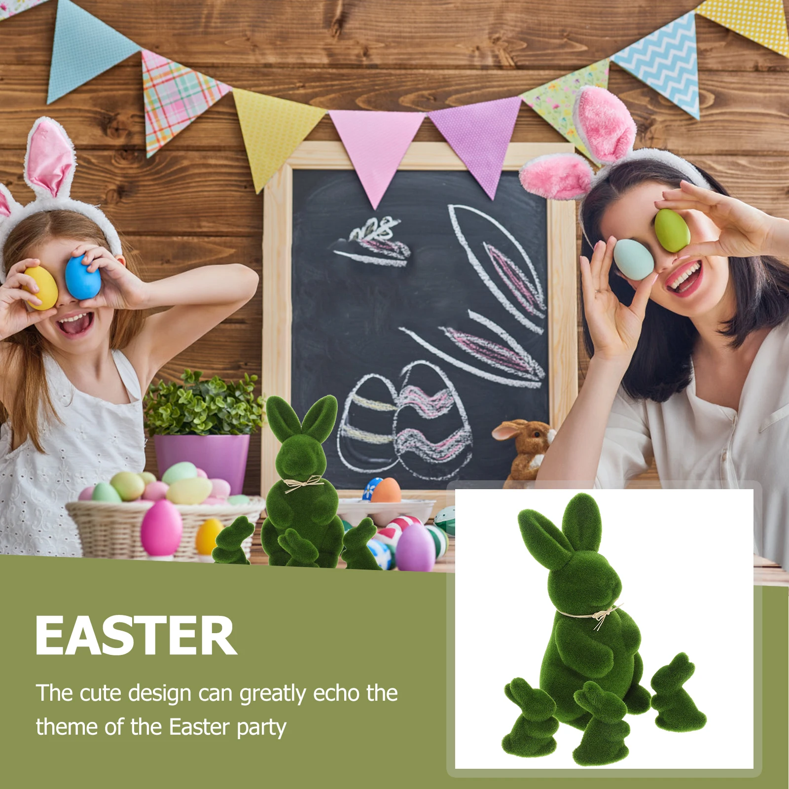 

4pcs Easter Bunny Decorations Artificial Rabbit Figurine Adorable Home Garden Cartoon Photo Props Easter