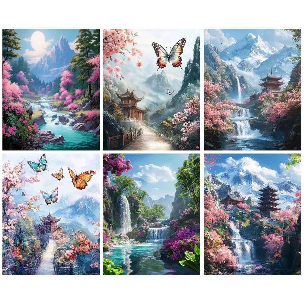 

GATYZTORY Diamond Painting New Collection 2025 Japanese House Full Round/Square Mosaic Flower Bedroom Decoration