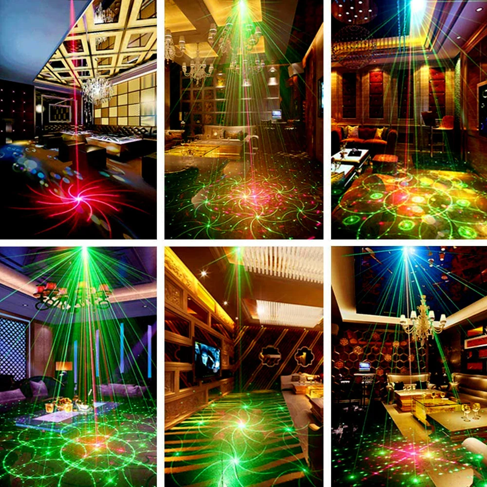 USB Laser Light Plug And Play Mini Red Green Lazer Projector Home Party Disco Lights 32 Pattern Auto-run Sound Control Stage LED