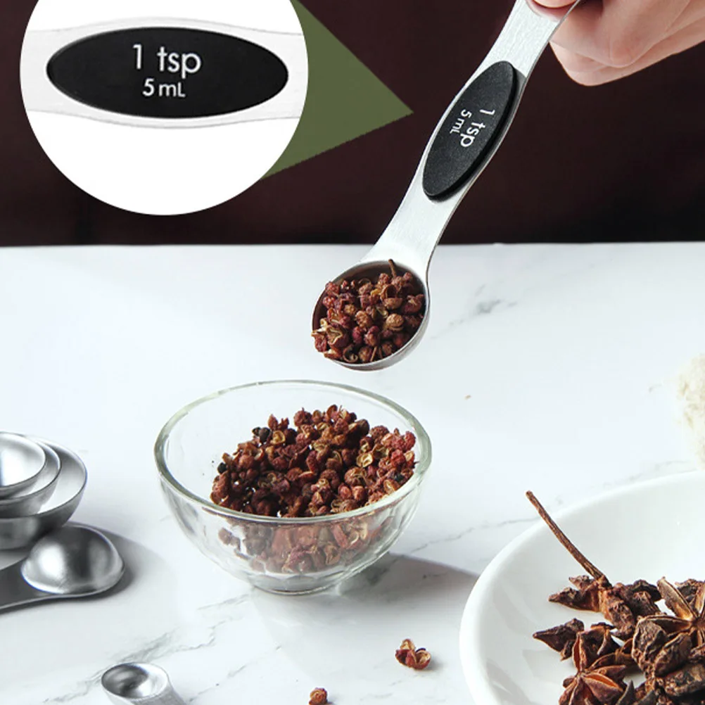 

8 Pcs Measuring Cup Spoon Stainless Steel Kitchen Tools Black Weighing Dual Headed Baking Supplies Precise Quantity Metric