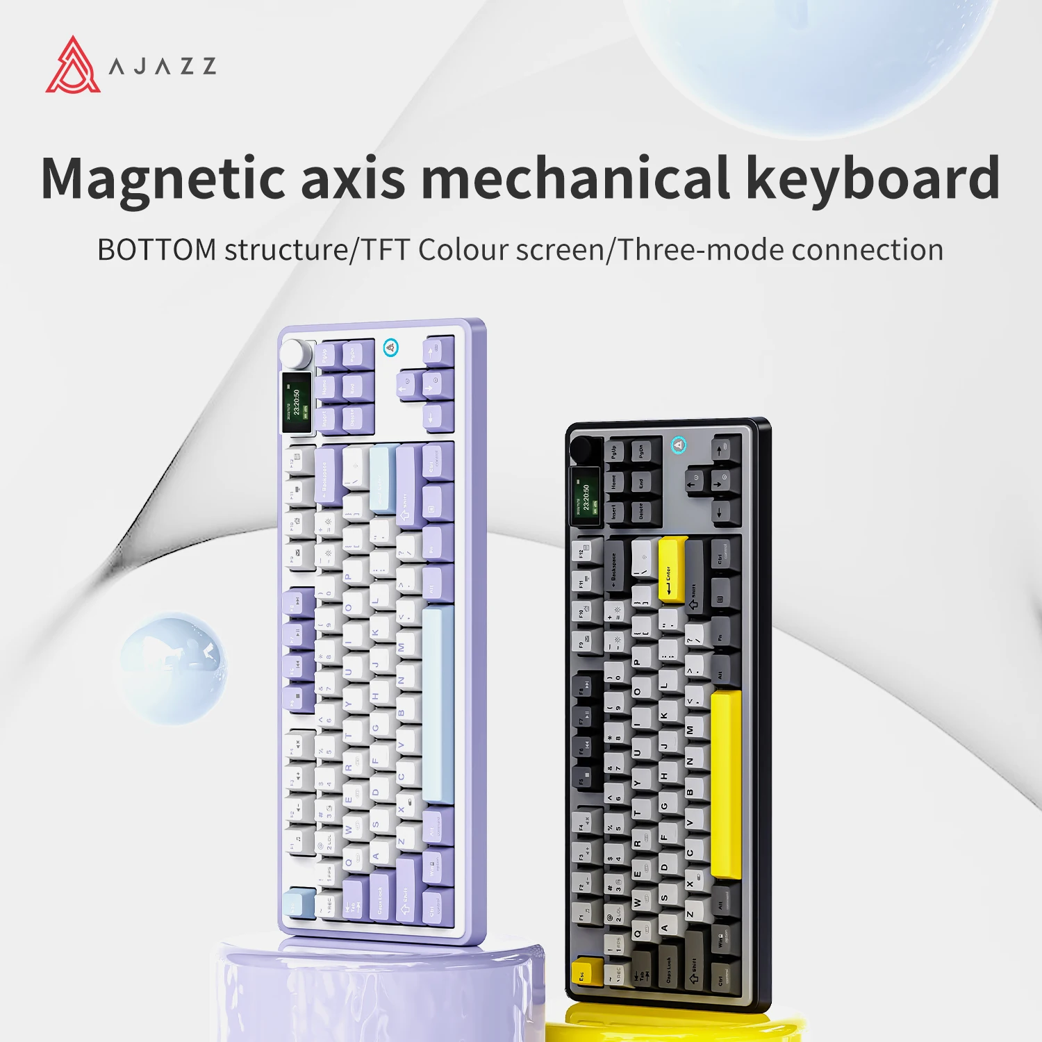 

AJAZZ AK870 Tri-Mode Mechanical Keyboard, Hot-Swappable Custom Keyboard with Display, Wireless Bluetooth, for Esports Gaming
