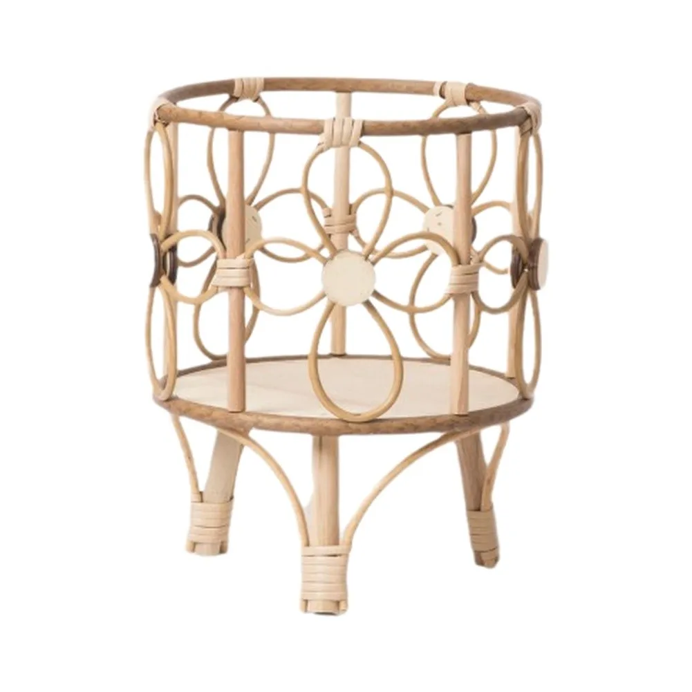 Woven Rattan Plant Stand with Solid Wooden Legs for Indoor Outdoor Plant Display Lightweight Space Saving Design
