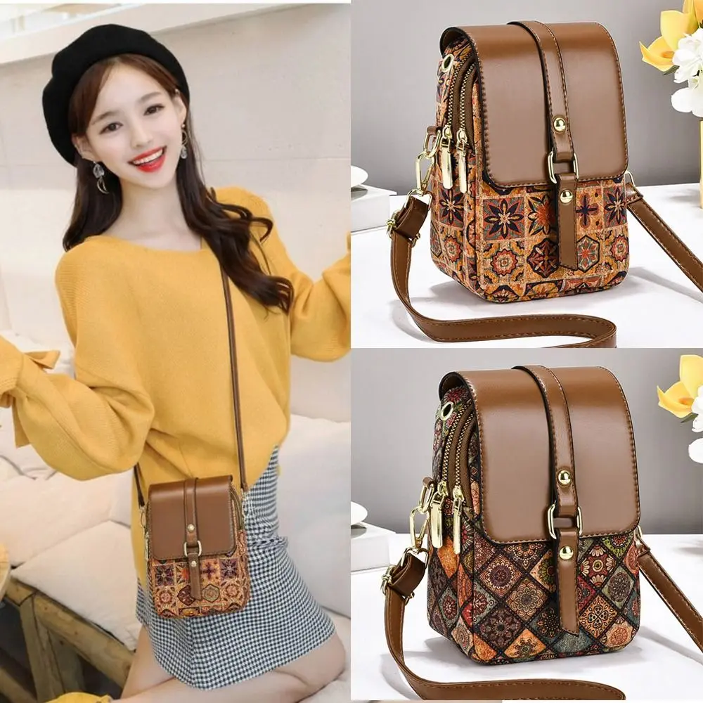 

Women Fashion Bohemian Style Printed Phone Bag Ethnic Style PU Leather Crossbody Bag Versatile Luxury Handbag For Ladies